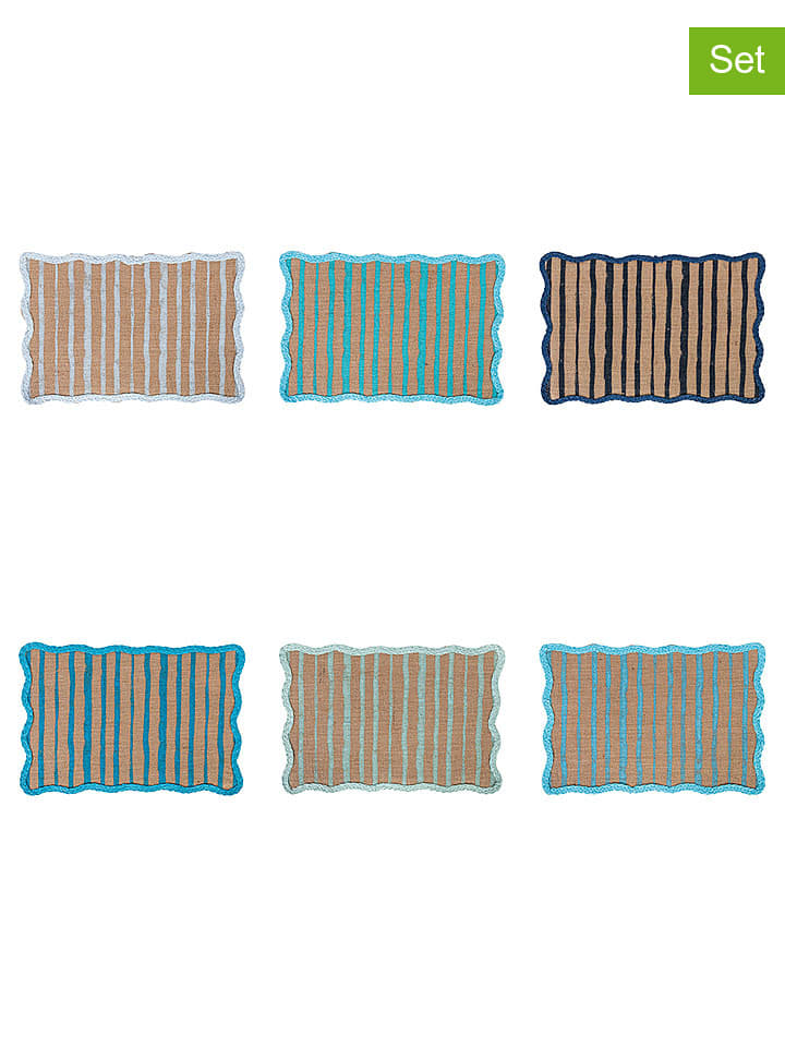 6er-Set: Tischsets "Wavy Ocean" in Blau/ Hellbraun - (L)29 x (B)43,5 cm