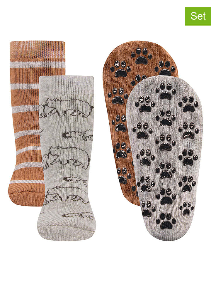 2er-Set: ABS-Socken "Waldtiere" in Grau/ Hellbraun