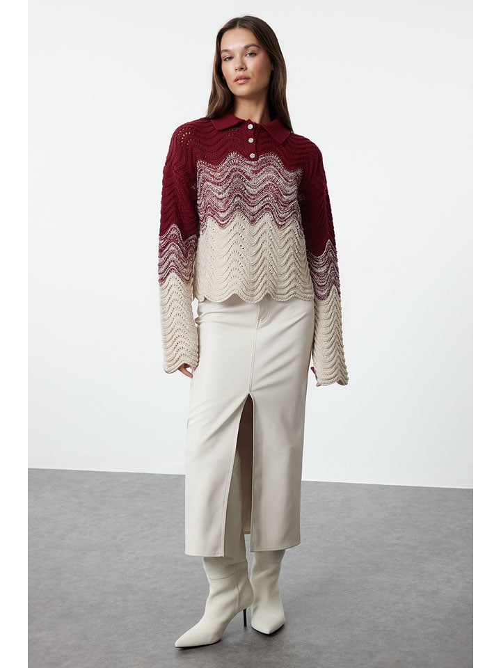 Sweter w kolorze kremowo-bordowym