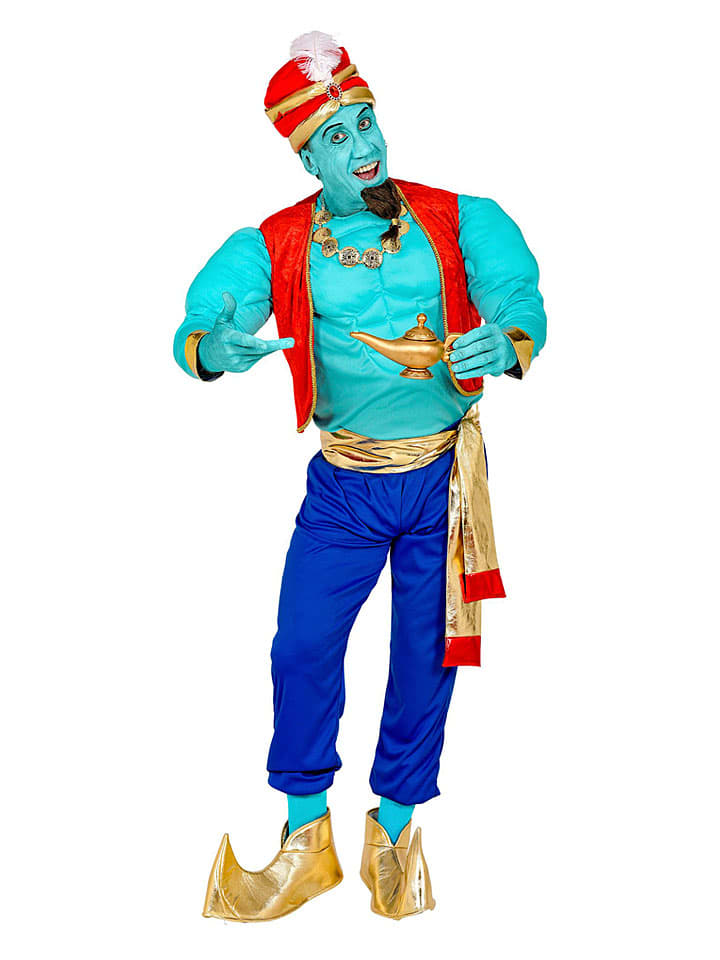 6-częściowy kostium "Magic Genie" w kolorze turkusowo-niebiesko-czerwonym