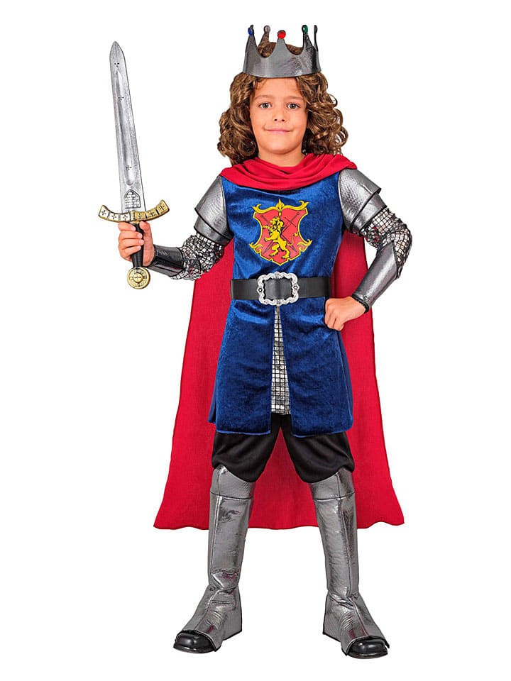 5-delige kostuum "King" donkerblauw/rood/zilverkleurig