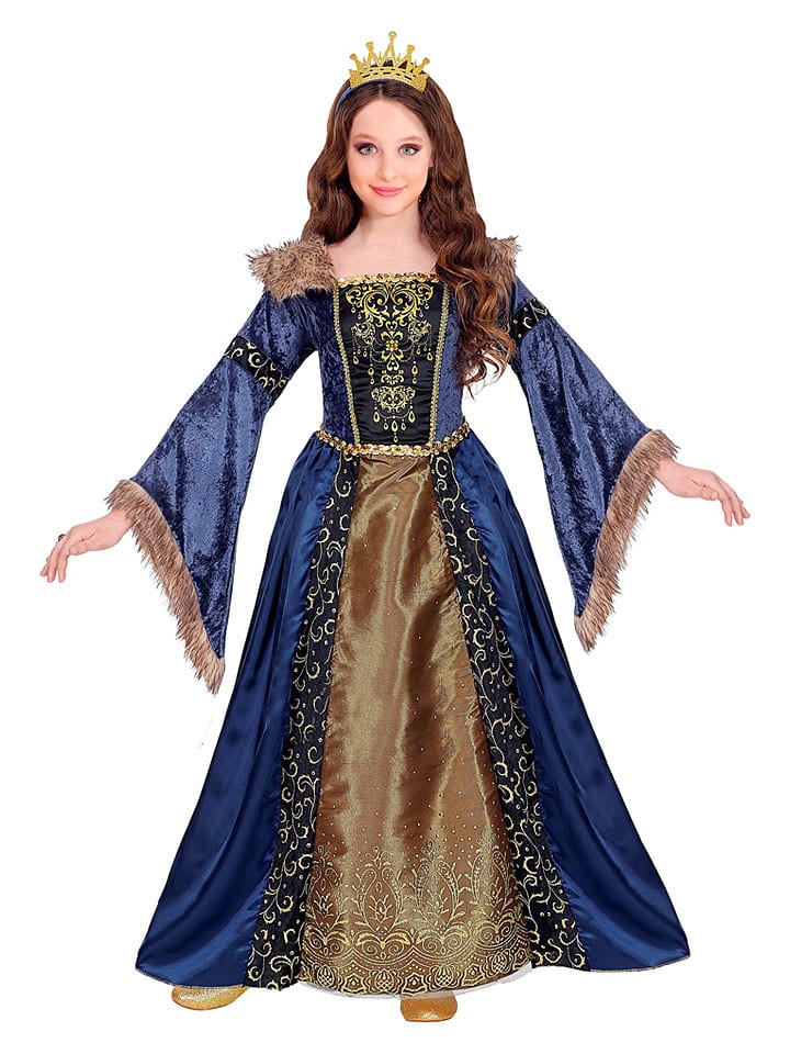2-częściowy kostium "Medieval Queen" w kolorze złoto-granatowym