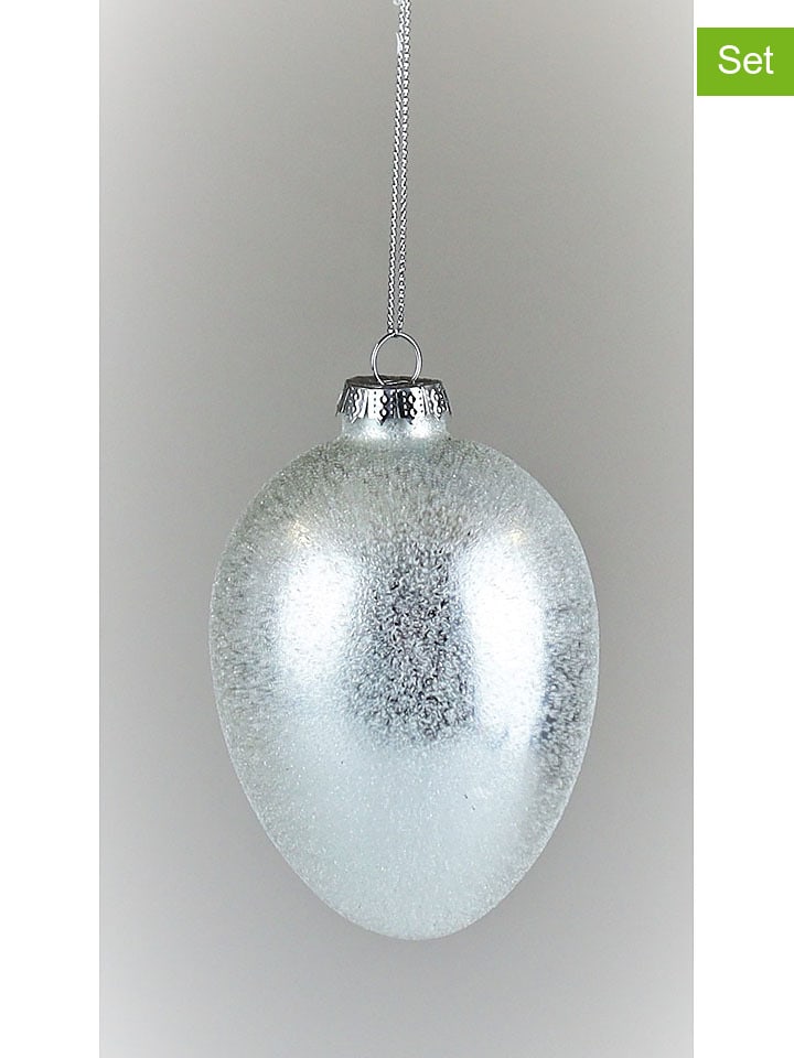 Zawieszki dekoracyjne (2 szt.) "Egg" w kolorze białym - wys. 9 x Ø 6 cm
