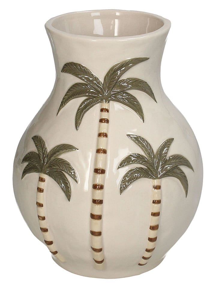 Wazon "Palm Tree" w kolorze kremowo-zielonym - wys. 21,8 x Ø 17 cm