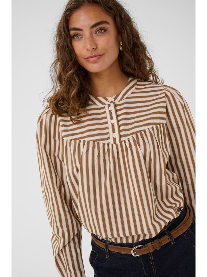 Bluse in Camel/ Weiß