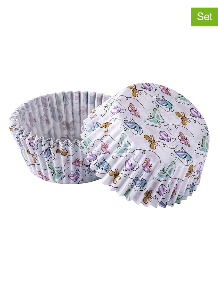 Foremki papierowe (100 szt.) "Butterfly" w kolorze białym ze wzorem do muffinek