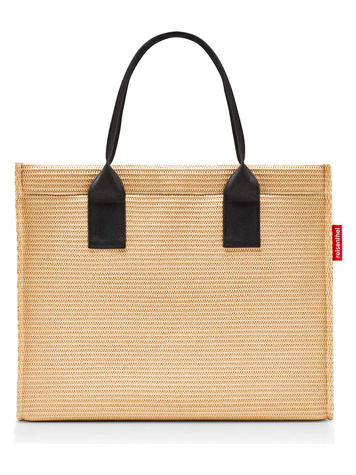 Shopper bag w kolorze beżowo-czarnym - 42 x 35 x 17 cm