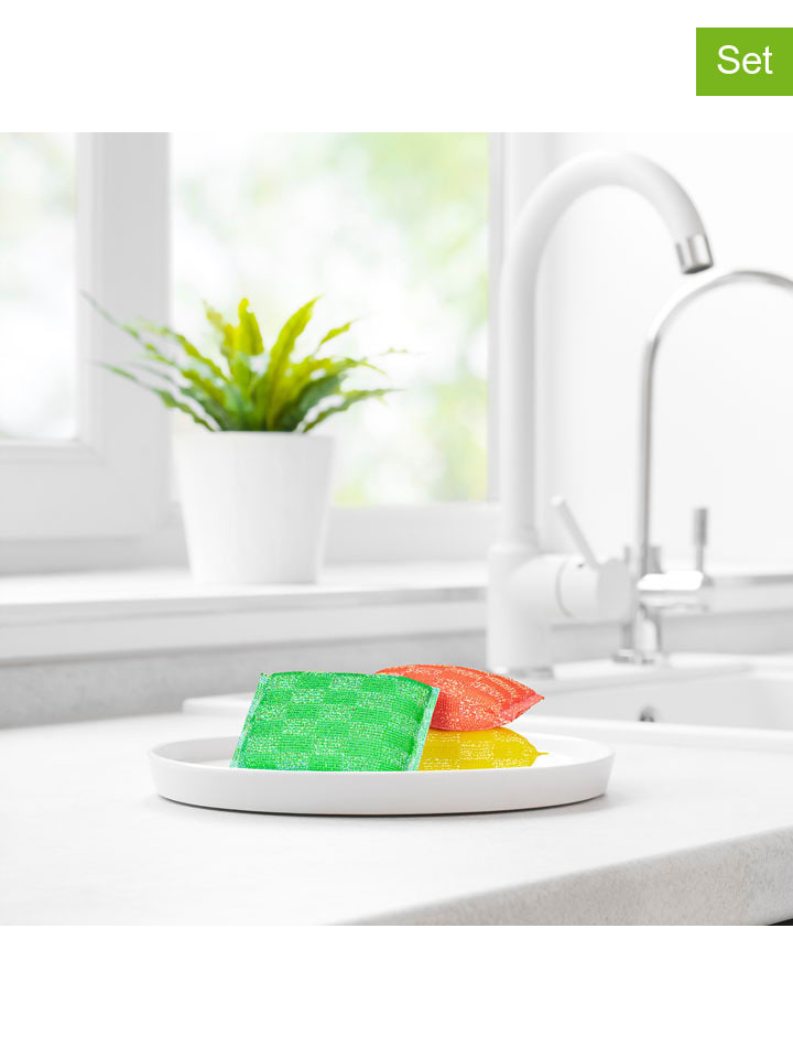 3-delige set: schuimsponzen ''Clia Genie'' geel/groen/oranje - (L)22 x (B)13,5cm