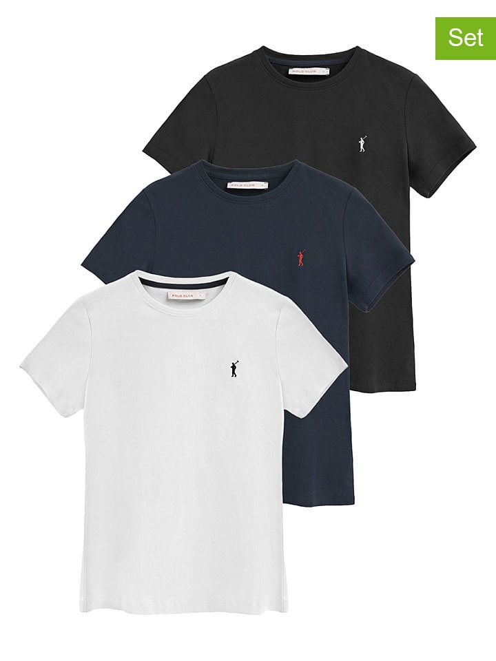 3-delige set: shirts wit/donkerblauw/zwart