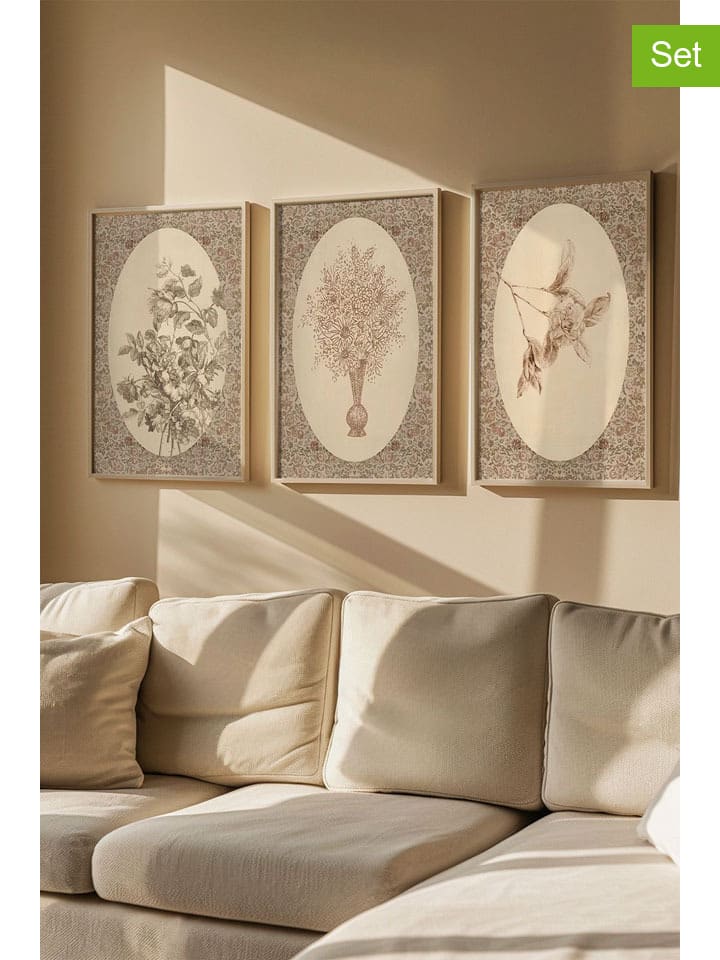 3-delige set: ingelijste kunstdrukken - (B)50 x (H)70 cm