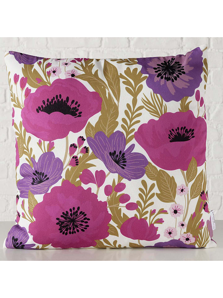 Kussen "Anouk" wit/groen/roze - (L)45 x (B)45 cm