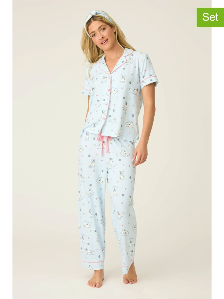 3tlg. Pyjama-Set in Hellblau