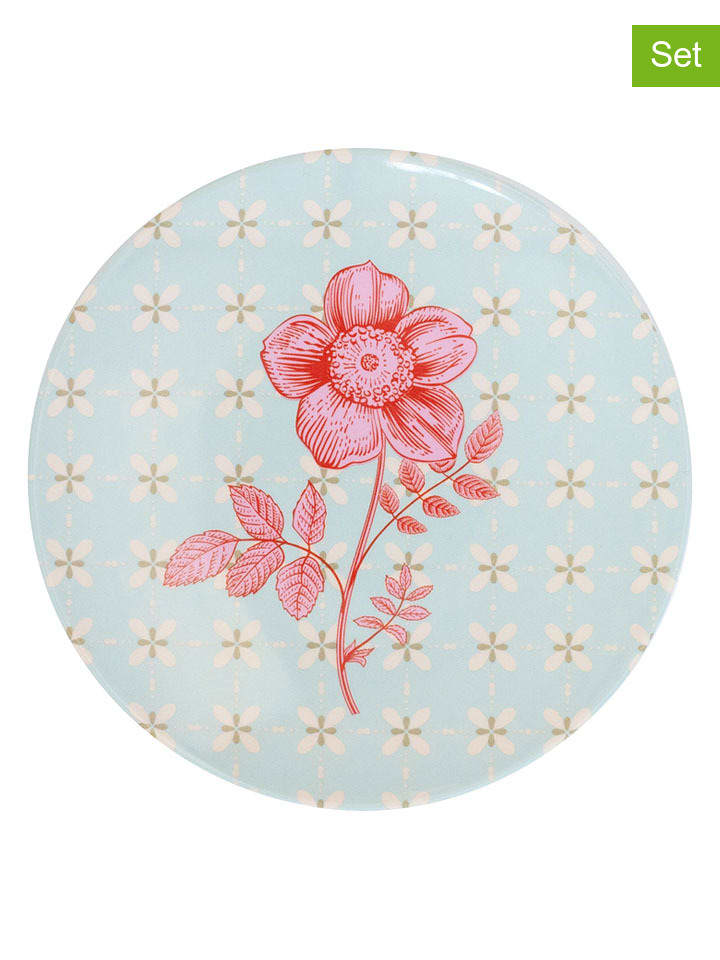 2er-Set: Frühstücksteller "Sunday-Rose" in Türkis/ Rosa - Ø 15 cm