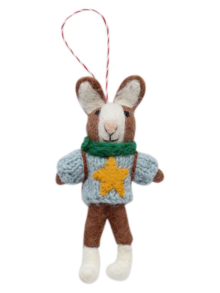 Zawieszka dekoracyjna "Mr Rabbit" w kolorze błękitno-brązowym - 8 x 13 cm