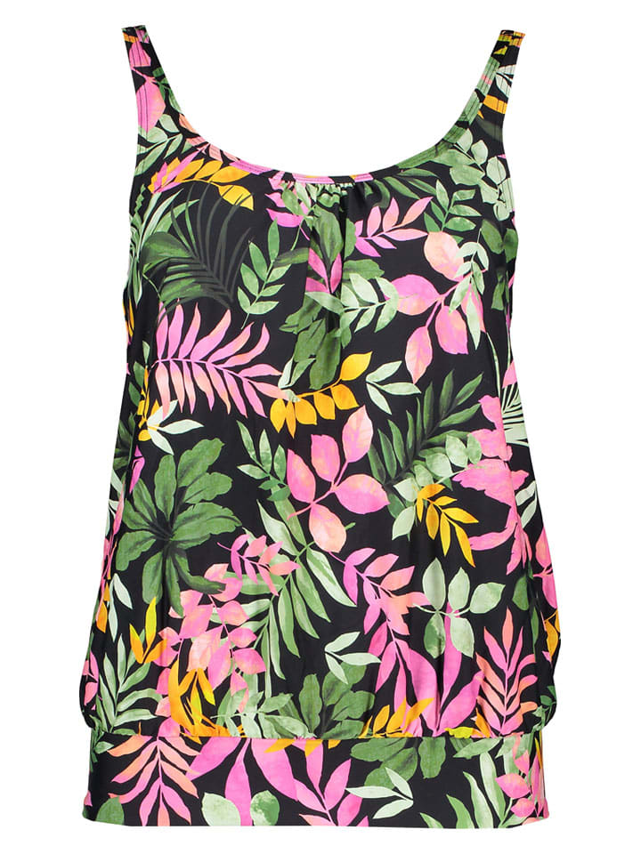 Koszulka tankini w kolorze czarno-zielono-różowym