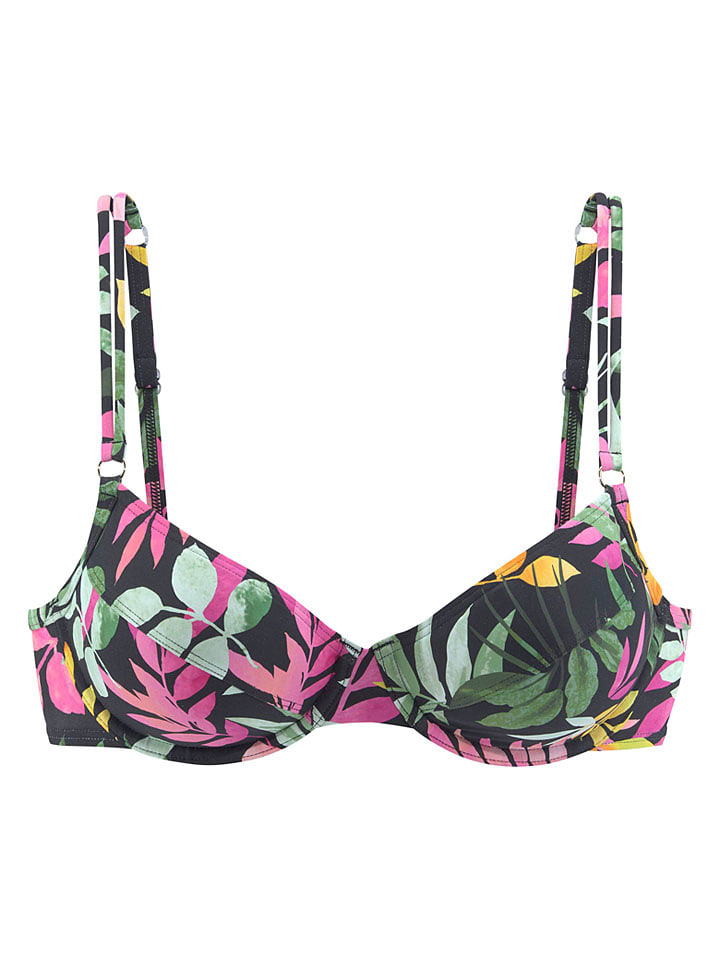 Bikini-Oberteil in Schwarz/ Grün/ Pink
