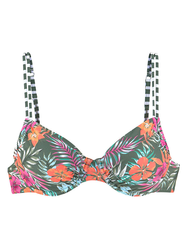 Biustonosz bikini w kolorze oliwkowo-pomarańczowo-różowym
