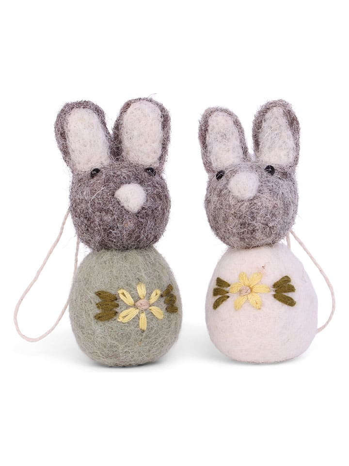 Zawieszki dekoracyjne (2 szt.) "Bunny" w kolorze szarym - dł. 7,5 cm