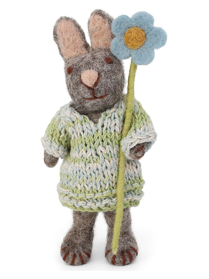 Dekofigur ''Bunny'' in Grau/ Grün - (L)13 cm