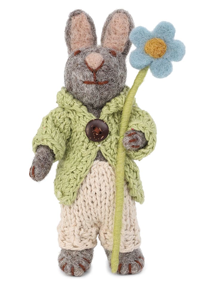 Figurka dekoracyjna "Bunny" w kolorze szaro-zielonym - dł. 13 cm