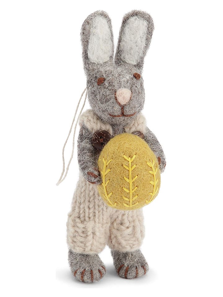 Figurka dekoracyjna "Bunny" w kolorze kremowo-szarym - dł. 14 cm