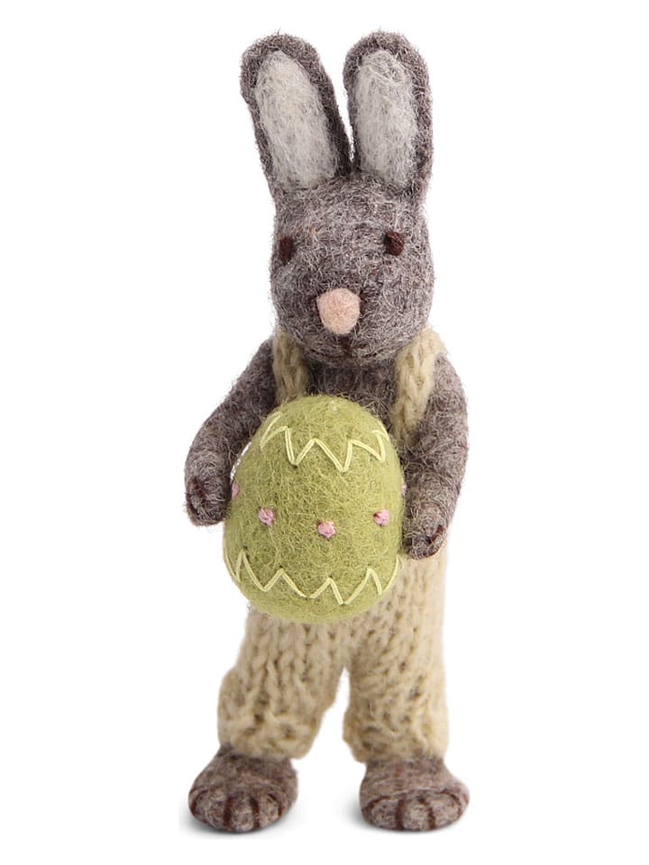 Figurka dekoracyjna "Bunny" w kolorze szaro-zielonym - dł. 13 cm