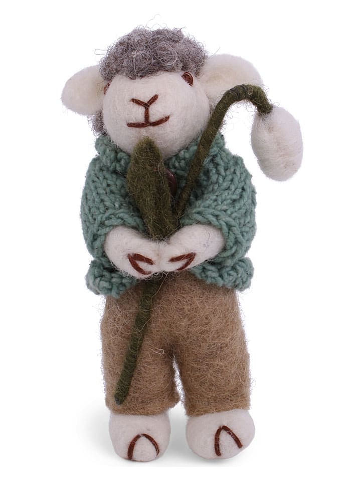 Figurka dekoracyjna "Sheep" w kolorze szaro-zielono-białym - dł. 11 cm
