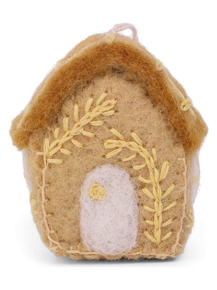 Zawieszka dekoracyjna "Spring House" w kolorze musztardowym - 6 x 3 cm