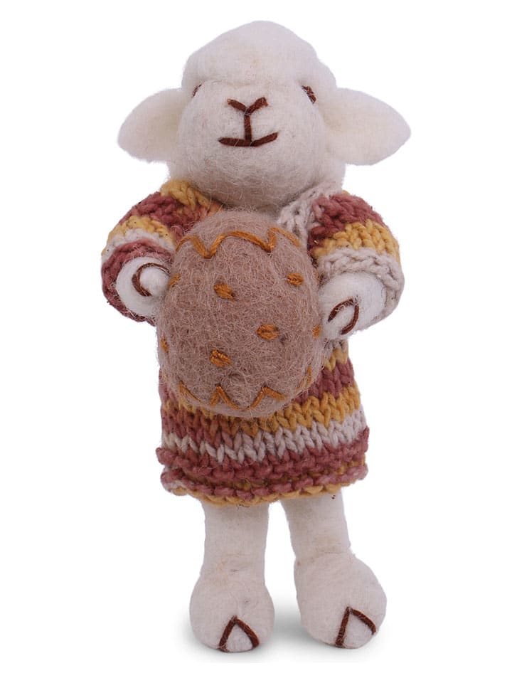 Decofiguur ''Sheep'' wit/rood/geel - (L)11 cm