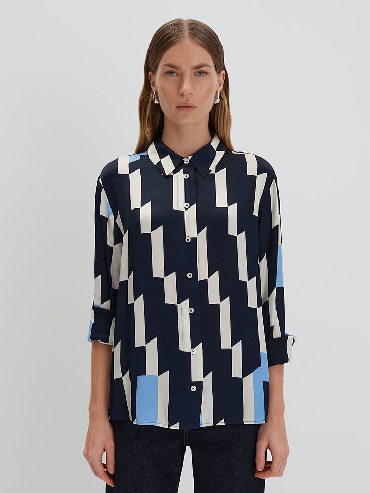 Blouse donkerblauw/wit