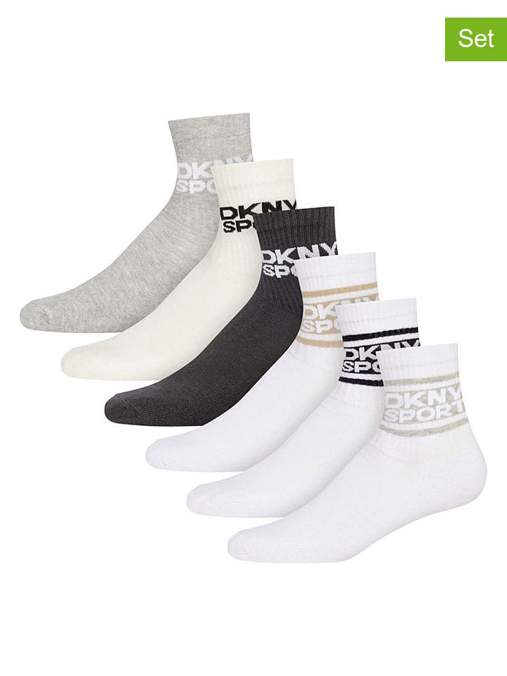 6er-Set: Socken in Weiß/ Creme/ Grau
