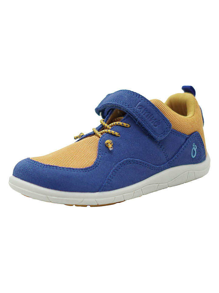Leren barefootschoenen blauw/geel