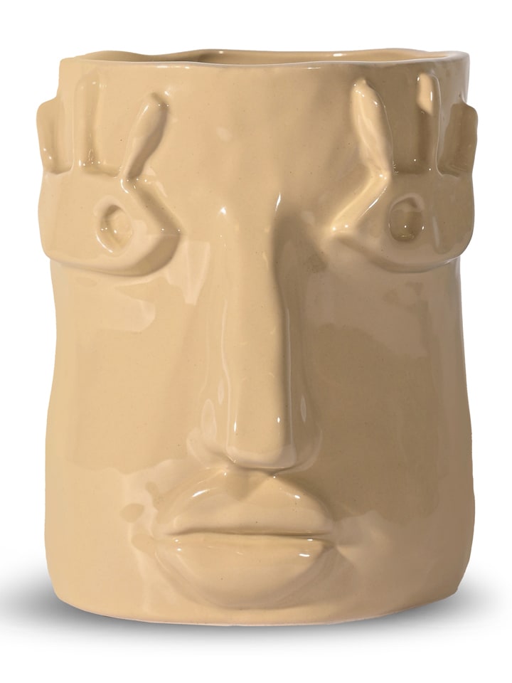 Doniczka "Facy" w kolorze beżowym - wys. 15 x Ø 12 cm