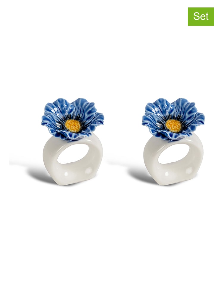 2-delige set: servethouder "Poppy" blauw/wit - (H)6 x Ø 5 cm