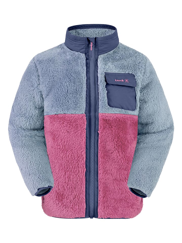 Teddy fleece vest "Shep" blauw/roze