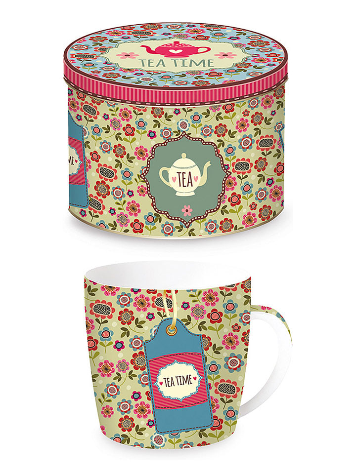 Kubek "Teatime" w kolorze zielonym ze wzorem - 350 ml