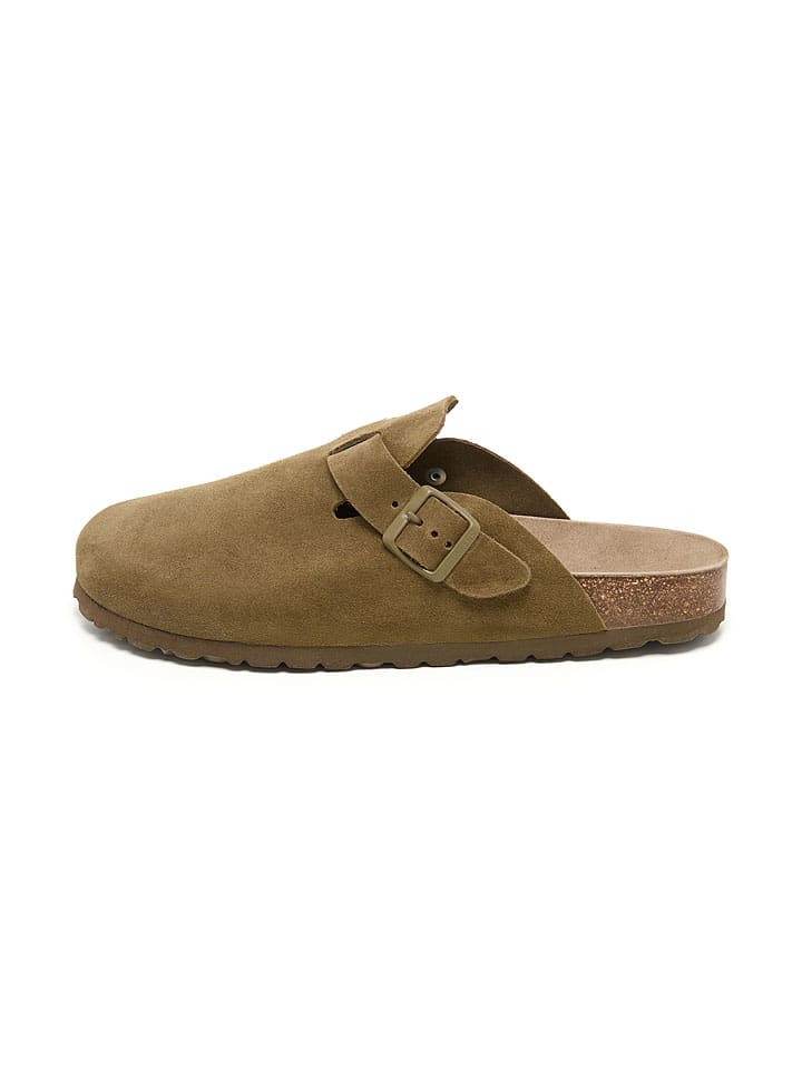 Skórzane chodaki w kolorze khaki