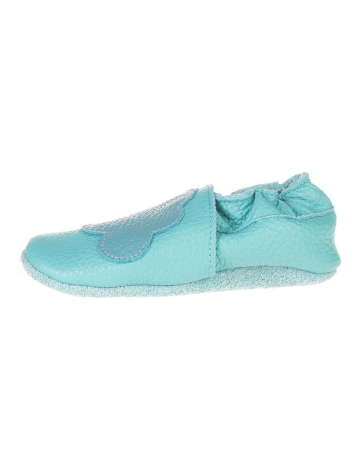 Leder-Krabbelschuhe in Türkis