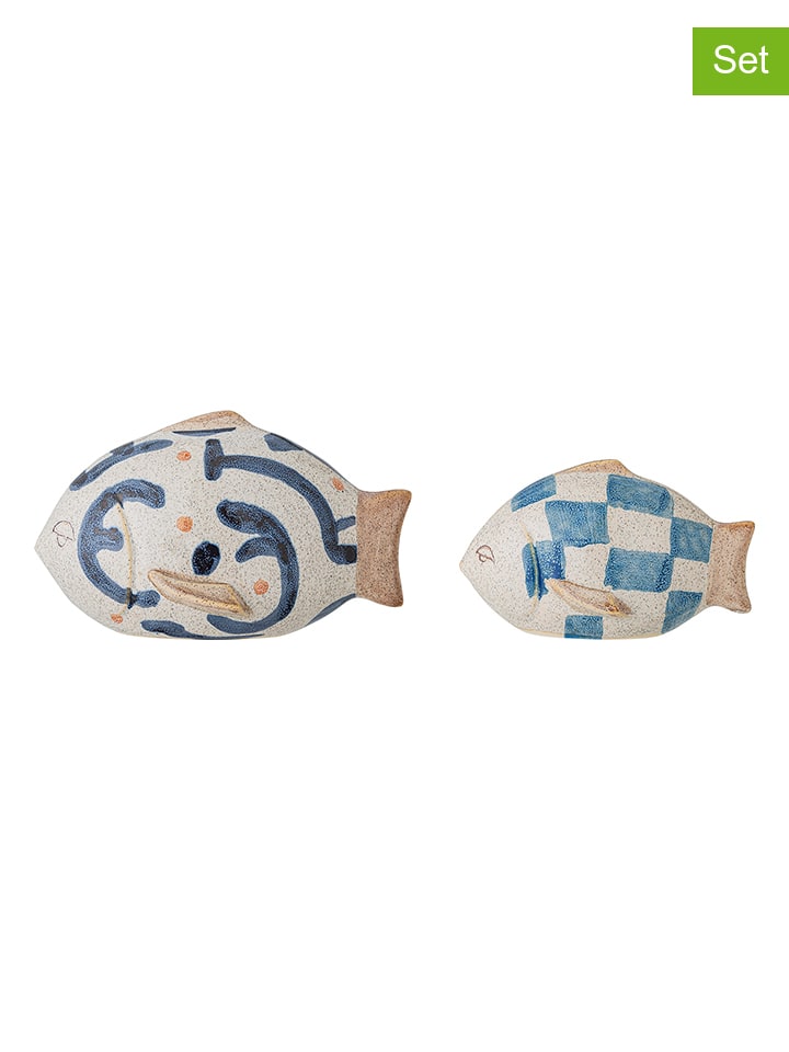 2er-Set: Dekoobjekte "Eviaya" in Creme/ Blau
