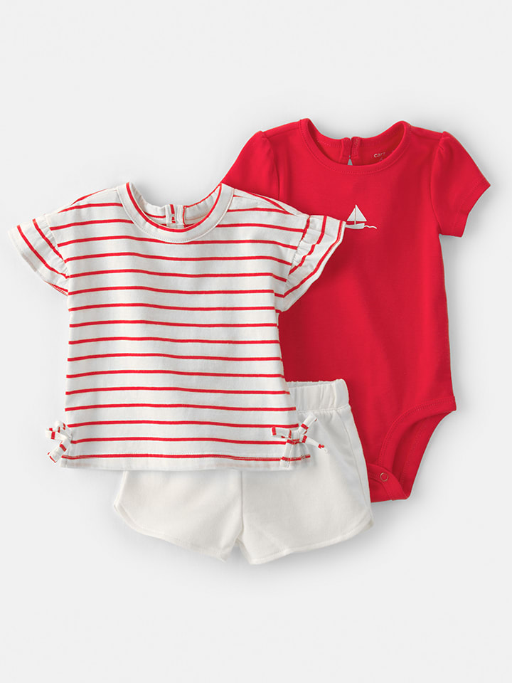 3tlg. Outfit in Weiß/ Rot