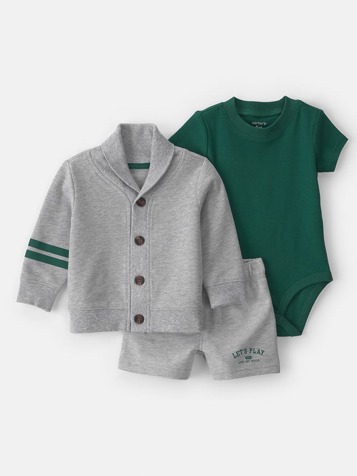 3tlg. Outfit in Grau/ Grün