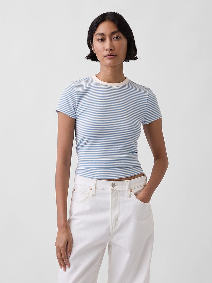 Shirt lichtblauw/wit