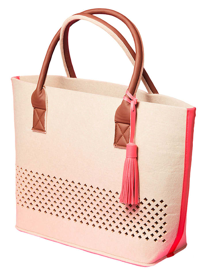 Shopper crème/roze - (B)49 x (H)34 x (D)17 cm