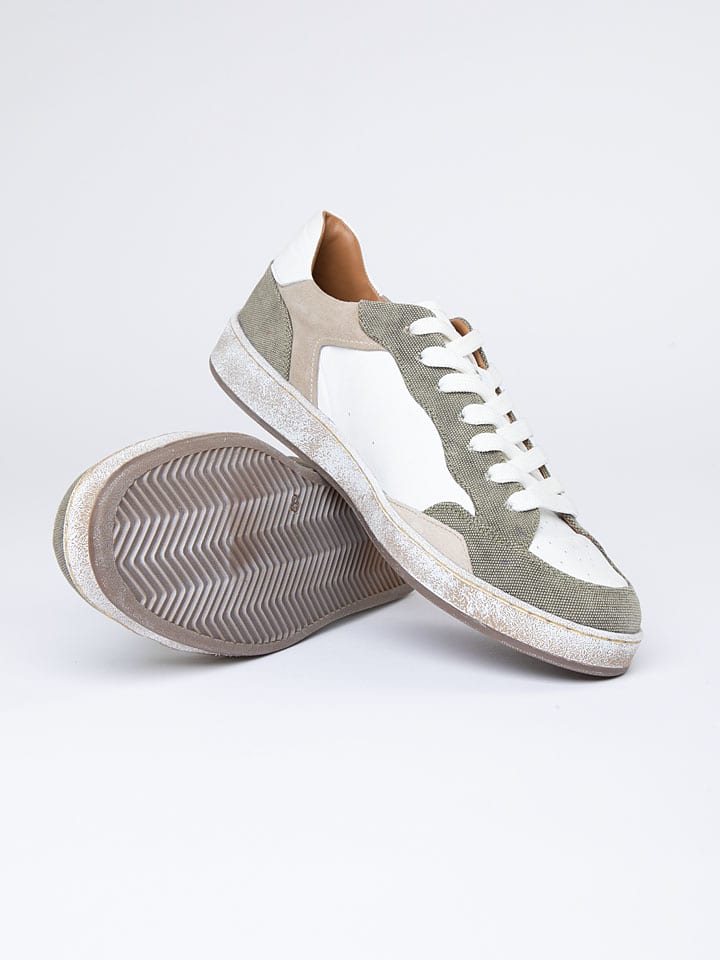 Leder-Sneakers in Beige/ Grau/ Creme