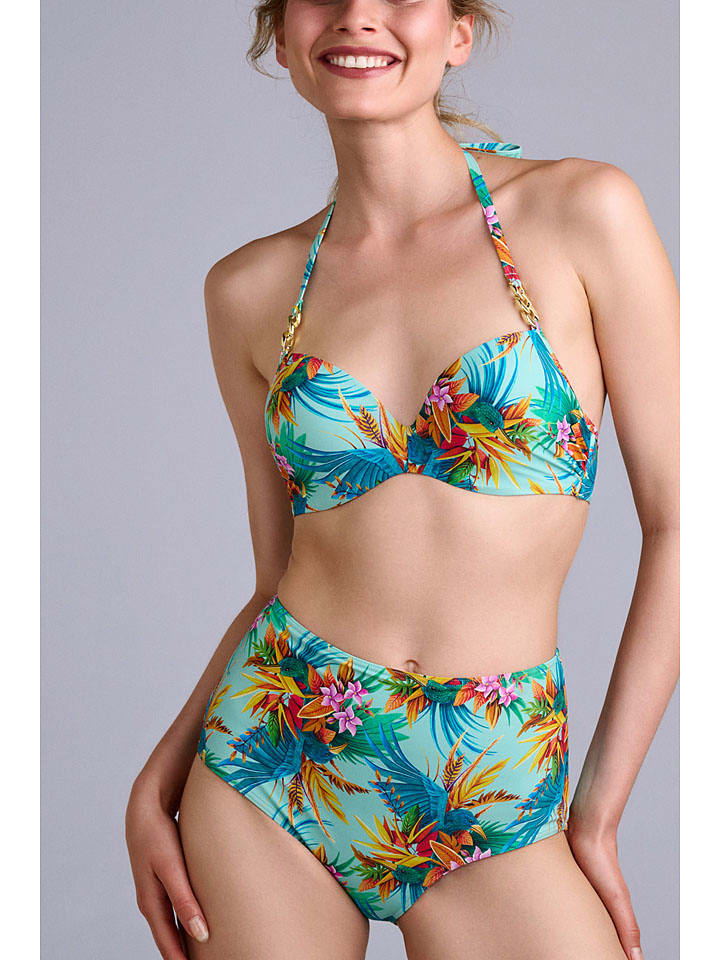 Biustonosz bikini w kolorze błękitnym ze wzorem