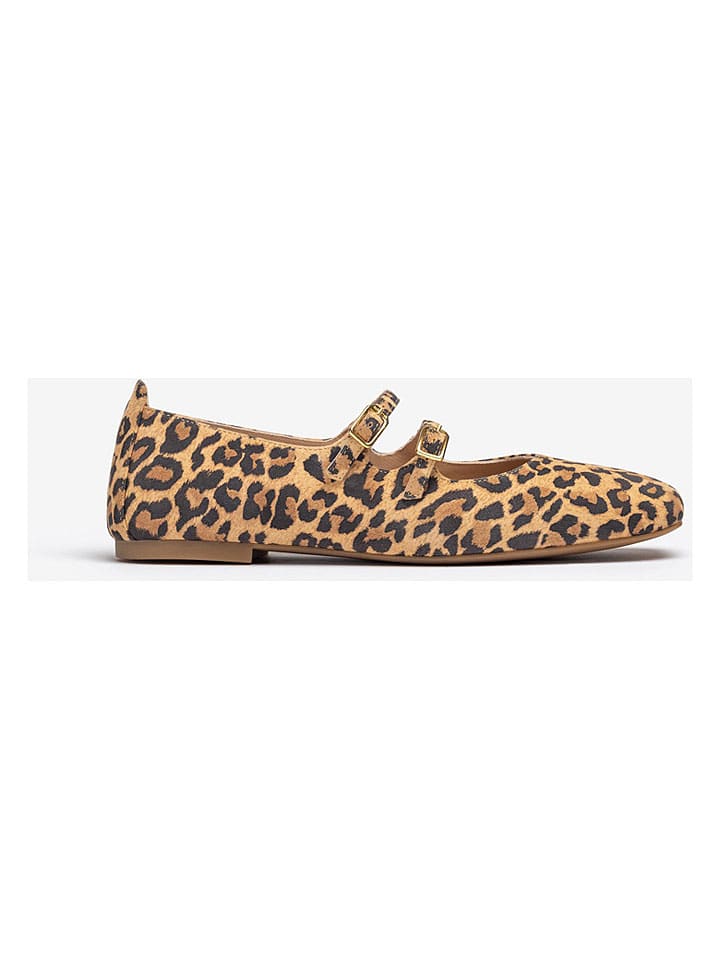 Leder-Spangenballerinas in Hellbraun/ Braun