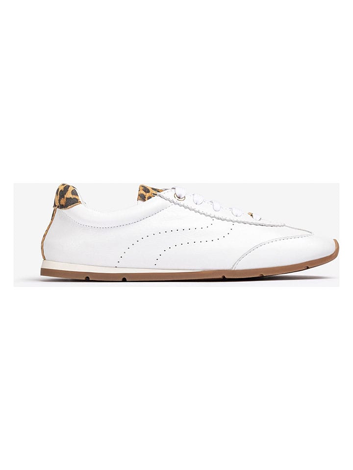 Leren sneakers wit/lichtbruin