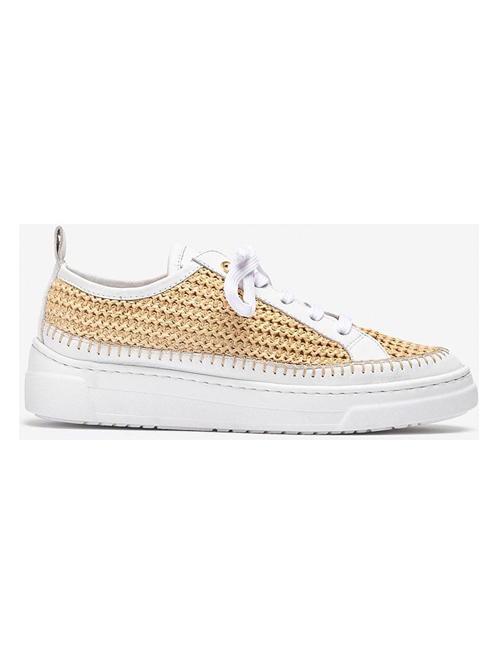 Leder-Sneakers in Beige/ Weiß