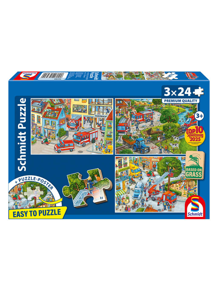 3x 24tlg. Puzzle "Feuerwehr" - ab 3 Jahren