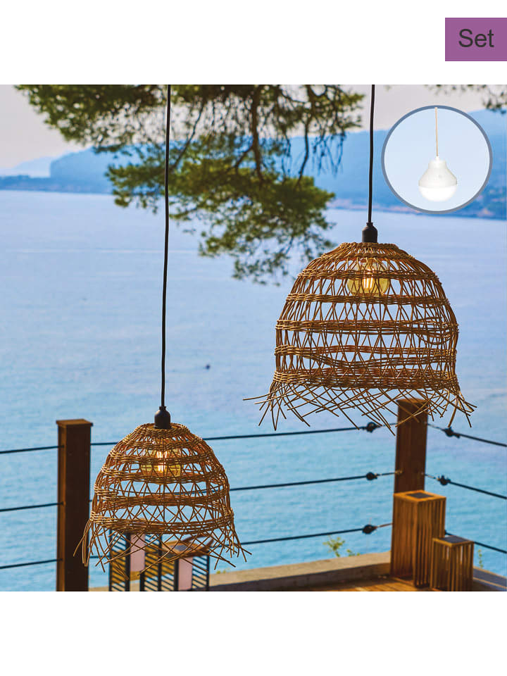 2-delige set: ledbuitenlampen ''Hawaii'' lichtbruin